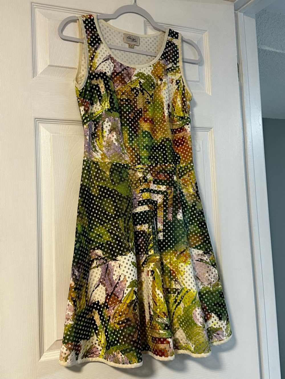 Sleeveless Floral-Polka Midi Dress in Green by Anthropologie